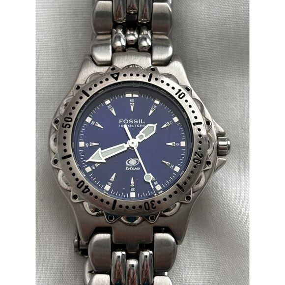 Fossil Blue AM-3099 silver women's watch, 29mm case, new battery - Picture 1 of 6